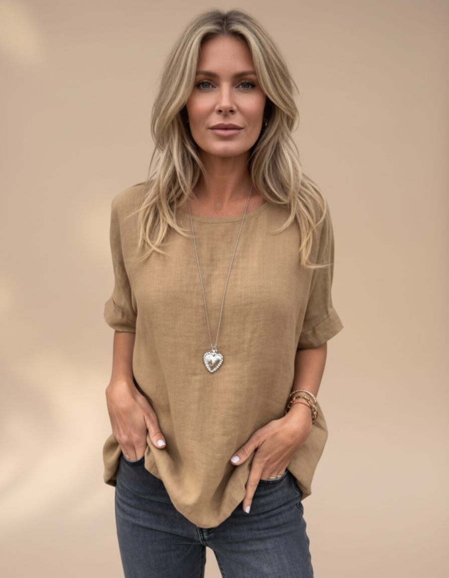 BAUA - Round Neck Cotton And Linen T-Shirt