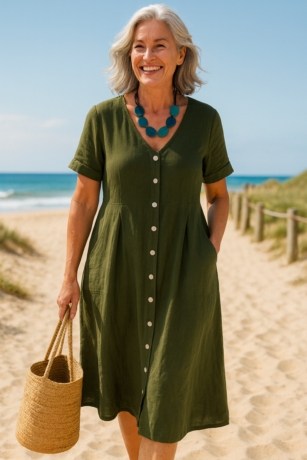 Anna | Everyday Comfort Cotton–Linen Midi Dress (AU 10–24)