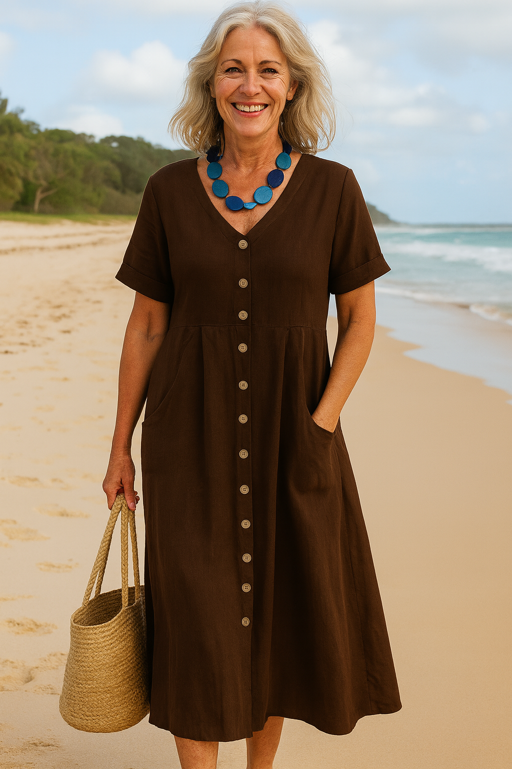 Anna | Everyday Comfort Cotton–Linen Midi Dress (AU 10–24)