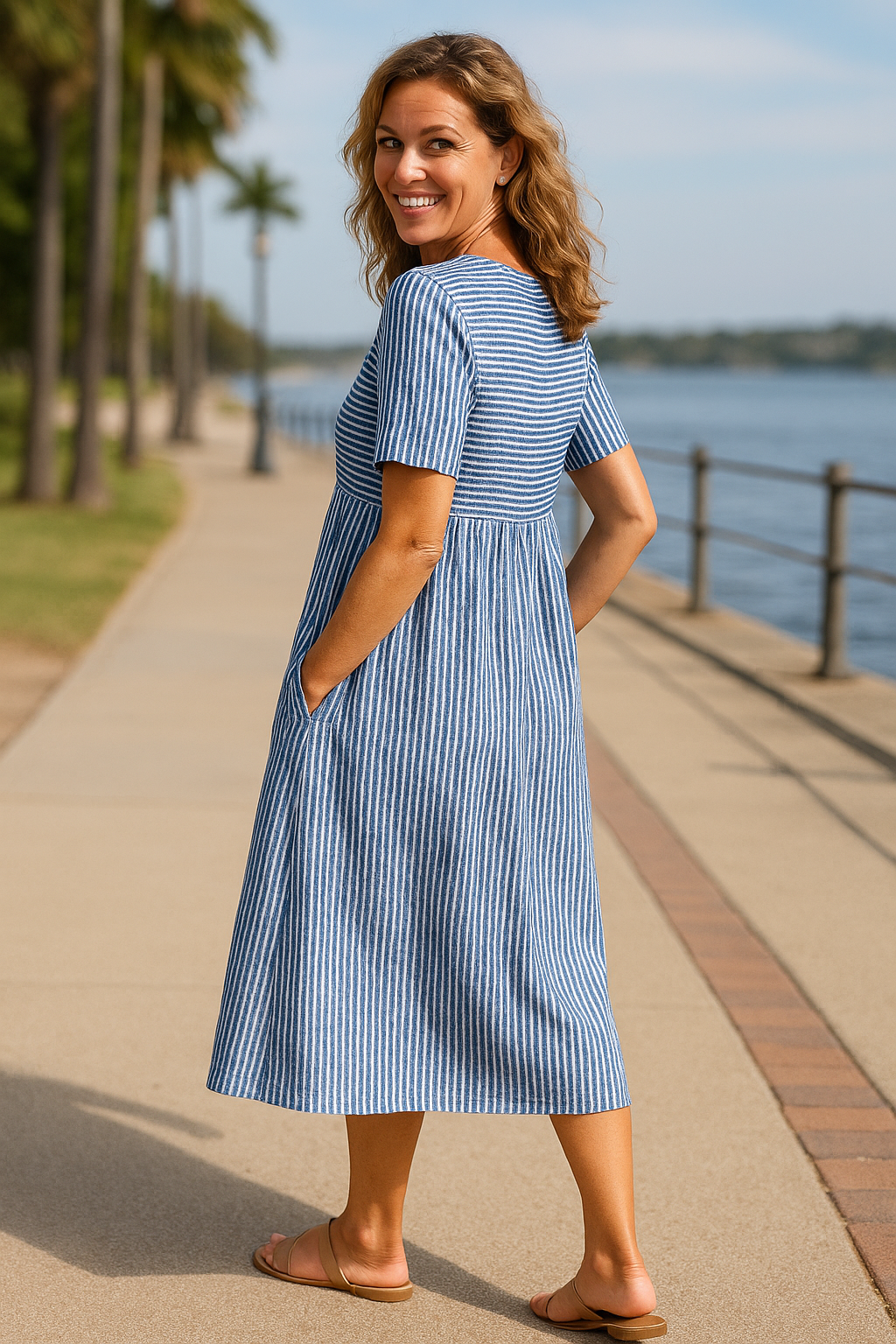 Louise | Striped Midi Dress – Effortless Comfort, Everyday Confidence