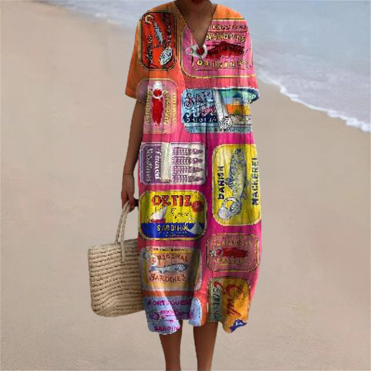 Sienna™ | Retro Sardine Tin Print Summer Dress