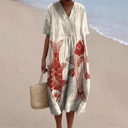 Solara™ | Red Koi Art Summer Dress