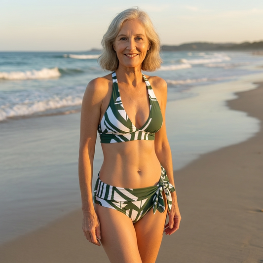 Byron Bay Classics swimwear on model at Byron Bay beach